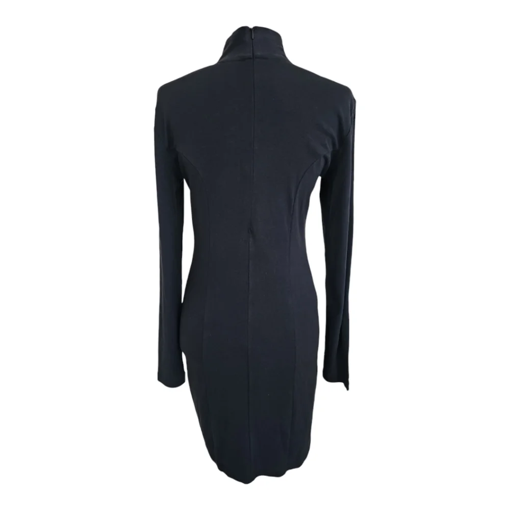 Nike Air Black Mock Neck Long Sleeve Bodycon Dress Small – Back Zip, Thigh Slit